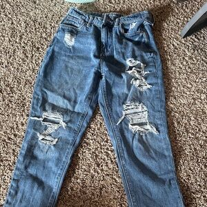 No Boundaries Women's/Juniors Relaxed Distressed Blue Jeans